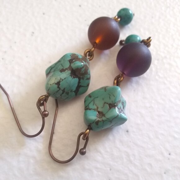 Handmade for the Wild@Heart! Turquoise Magnesite Dangle Earrings - Southwestern - Picture 5 of 11
